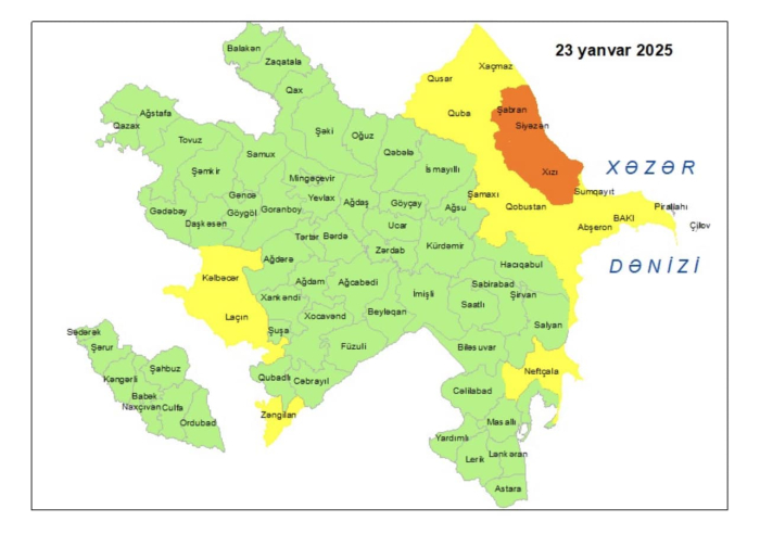 Küləkli hava şəraiti ilə bağlı sarı və narıncı xəbərdarlıq verilib